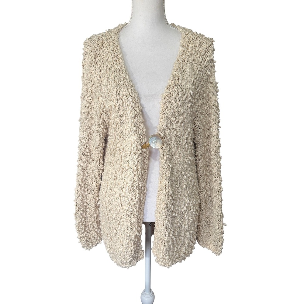 Soft Surrounds Women's‎ XL Hand Knit Popcorn Bobble Cardigan Cream Ivory Sweater